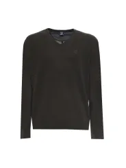 Grüner Wollpullover mit V-Ausschnitt