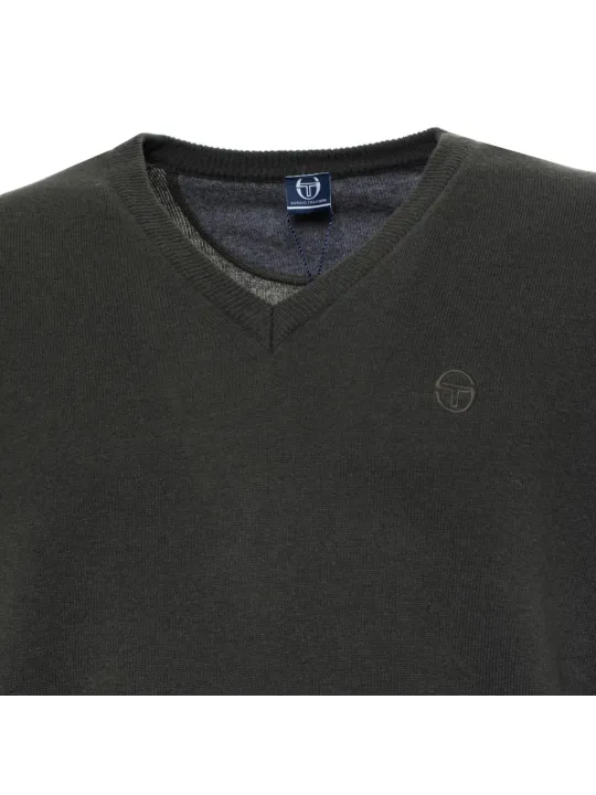 Dunkelgrüner V-Ausschnitt Wollpullover Sergio Tacchini