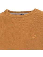 Tan Rundhals-Rippstrickpullover mit Logo