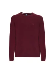 Bordeauxfarbener gerippter Rundhals-Pullover