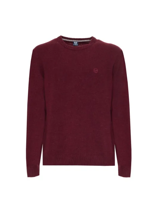 Bordeauxfarbener gerippter Rundhals-Pullover
