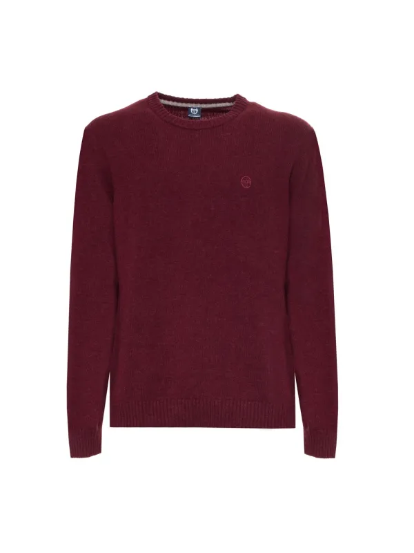 Bordeauxfarbener gerippter Rundhals-Pullover Bordeauxfarbener gerippter Rundhals-Pullover