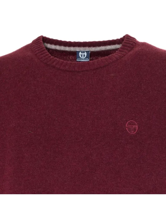 Burgunderfarbener Wollmischung hoher Kragen Pullover
