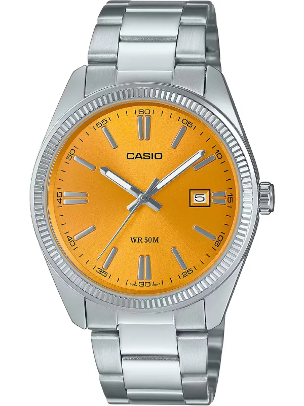 Silberne Casio Uhr mit gelbem Zifferblatt Silberne Casio Uhr mit gelbem Zifferblatt