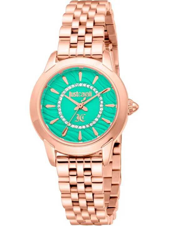Roségoldene Just Cavalli Damenarmbanduhr mit Kristallen