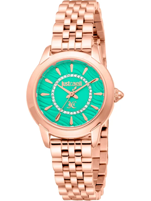 Roségoldene Just Cavalli Damenarmbanduhr mit Kristallen Roségoldene Just Cavalli Damenarmbanduhr mit Kristallen