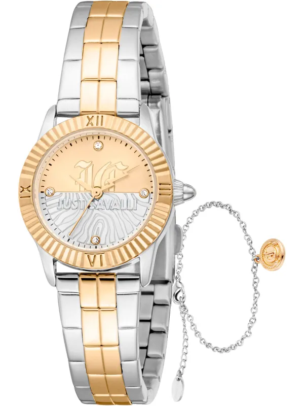 Graue Just Cavalli Damenuhr mit Diamanten Graue Just Cavalli Damenuhr mit Diamanten