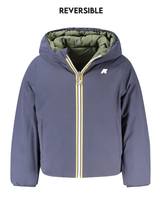 "K-WAY Jacken im Sale | K-Way Wendbare Langarmjacke mit Kapuze in Blau/Grün, Gewattet mit 4 Taschen und Logo-Applikation für Jungen online kaufen"|Planet-Deluxe