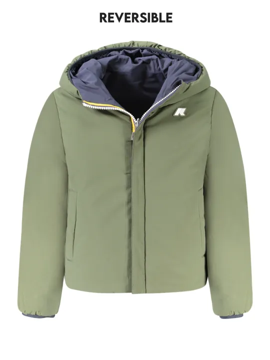 "K-WAY Jacken im Sale | K-Way Wendbare Langarmjacke mit Kapuze in Blau/Grün, Gewattet mit 4 Taschen und Logo-Applikation für Jungen online kaufen"|Planet-Deluxe