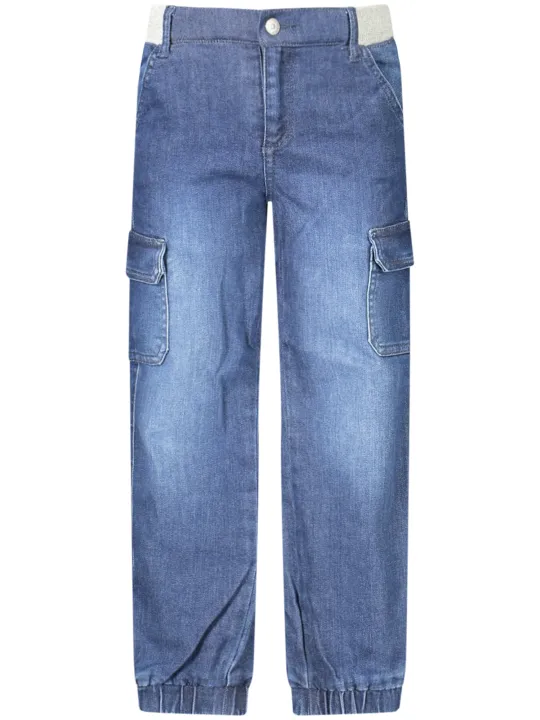 "GUESS JEANS Jeans im Sale | Guess Jeans 4-Taschen Kinderjeans mit verwaschenem Effekt und kontrastierenden Details, elastischem Bund und Knöchel, Knopf und online kaufen"|Planet-Deluxe