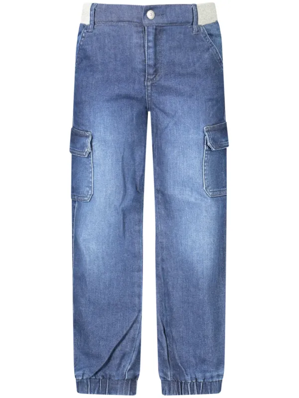 "GUESS JEANS Jeans im Sale | Guess Jeans 4-Taschen Kinderjeans mit verwaschenem Effekt und kontrastierenden Details, elastischem Bund und Knöchel, Knopf und online kaufen"|Planet-Deluxe