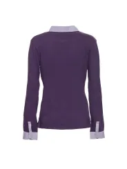 Violettes Langarm-Poloshirt mit weißen Details
