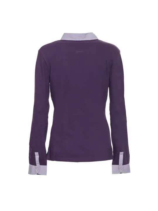 Violettes Langarm-Poloshirt mit weißen Details