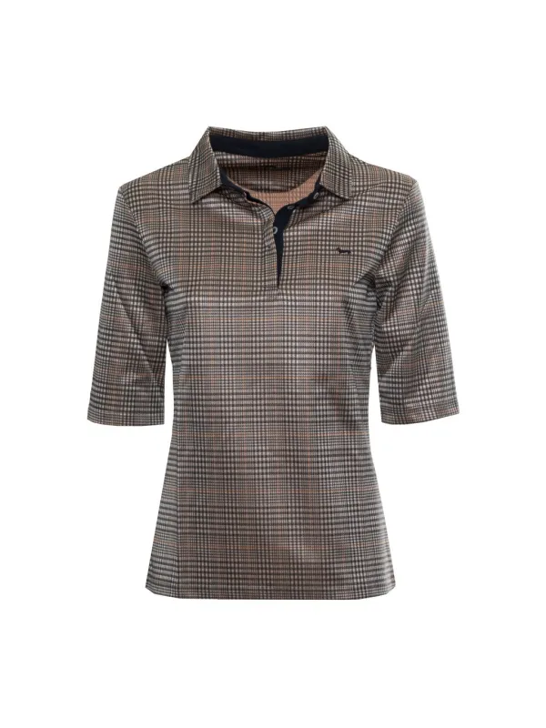 Braunes Karomuster Damen Poloshirt Braunes Karomuster Damen Poloshirt