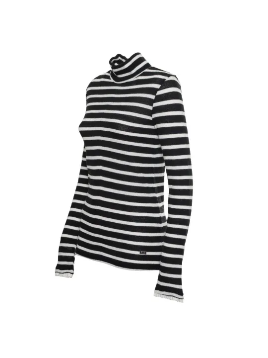 Gestreifter Rollkragenpullover schwarz weiß