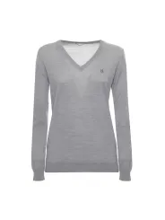 Grauer V-Ausschnitt Damen Pullover
