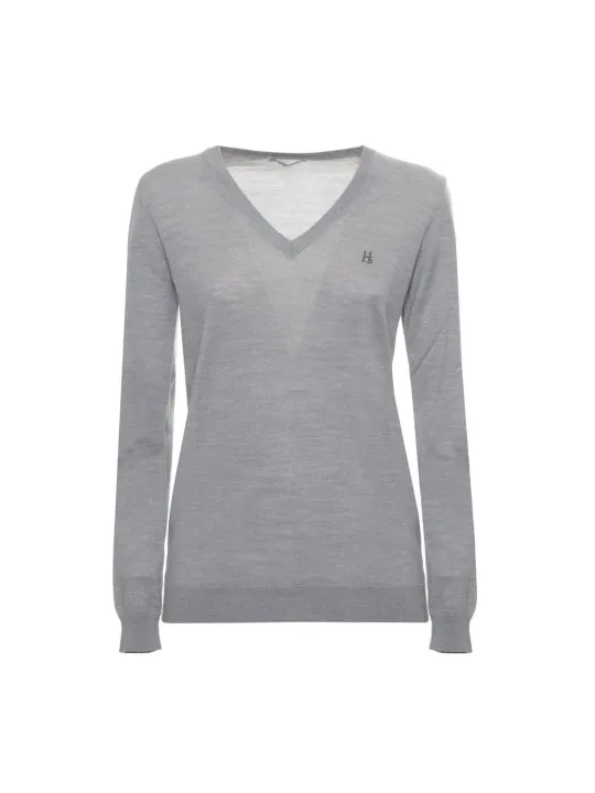 Grauer V-Ausschnitt Damen Pullover