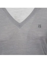 Grauer Wollpullover mit Logo-Stickerei