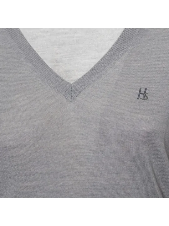 Grauer Wollpullover mit Logo-Stickerei
