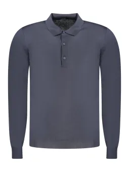 "Blauer KWAY Langarm Wollpullover mit 3 Knöpfen"