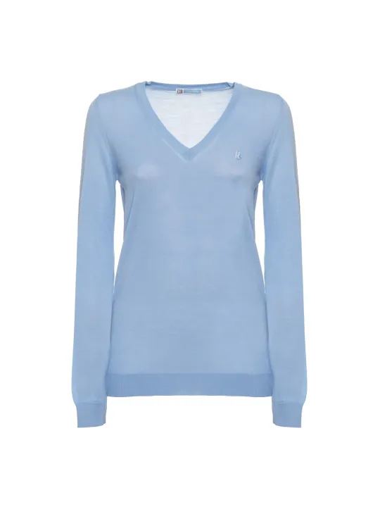 Leichter blauer V-Ausschnitt Pullover