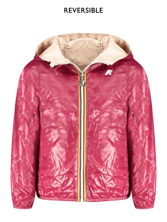"K-WAY Jacken im Sale | K-Way K61313WPLYLI_RSAN1 Langarmjacke mit Wendekapuze in Pink/Kirschrot, Wasserdicht, Eco Plus, mit 2 Außentaschen und Kontrast online kaufen"|Planet-Deluxe