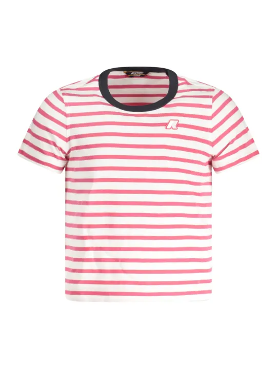 "K-WAY T-Shirts im Sale | K-WAY K31381WPEMELI_BIAN6 Gestreiftes T-Shirt mit Kontrastdetails und Logo für Jungen online kaufen"|Planet-Deluxe
