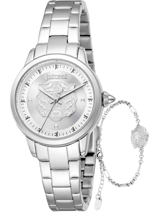 Graue Just Cavalli Herrenuhr mit Löwen