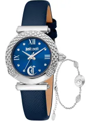 Blauer Cavalli Lederuhr mit Diamanten