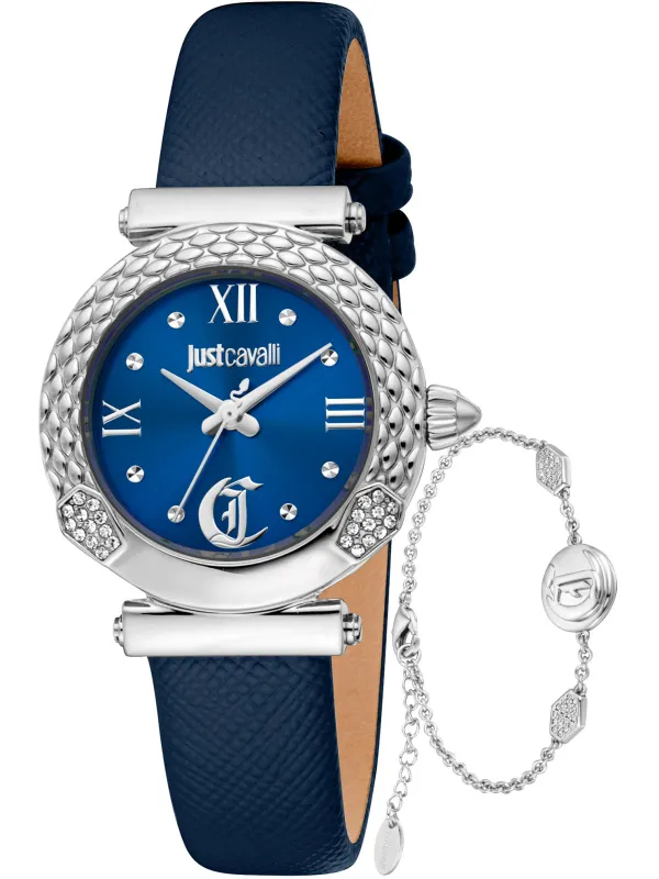 Blauer Cavalli Lederuhr mit Diamanten Blauer Cavalli Lederuhr mit Diamanten