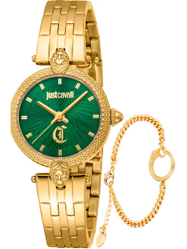 Goldene Just Cavalli Tigeruhr mit Grün Goldene Just Cavalli Tigeruhr mit Grün