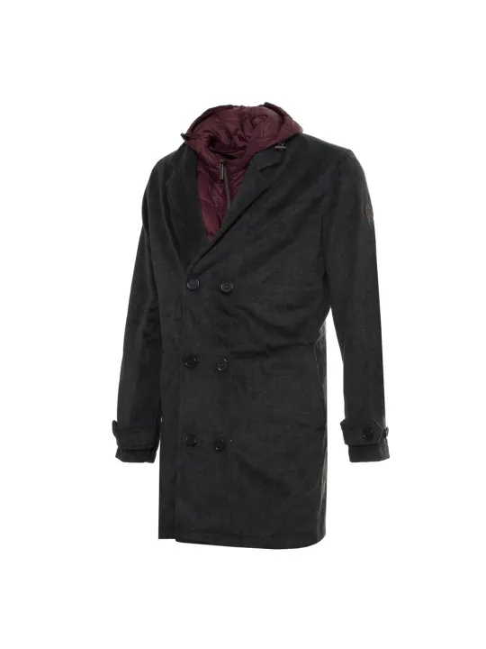 Grauer Wollmantel mit rotem Futter