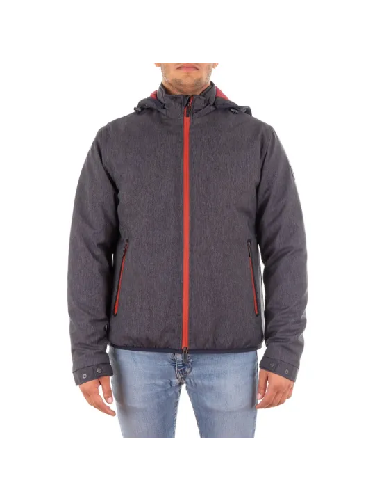 Graue Herrenjacke mit rotem Reißverschluss