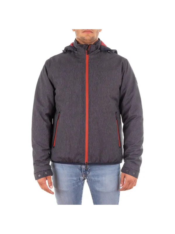 Graue Herrenjacke mit rotem Reißverschluss Graue Herrenjacke mit rotem Reißverschluss