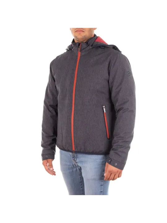 Dunkelgraue Jacke mit rotem Reißverschluss