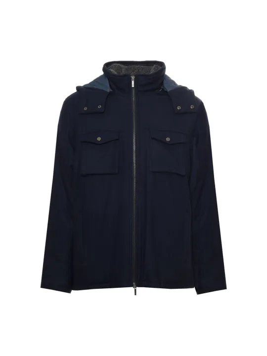 Dunkelblaue Kapuzenjacke mit Brusttaschen