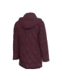 Quilted burgundy jacket with green hood