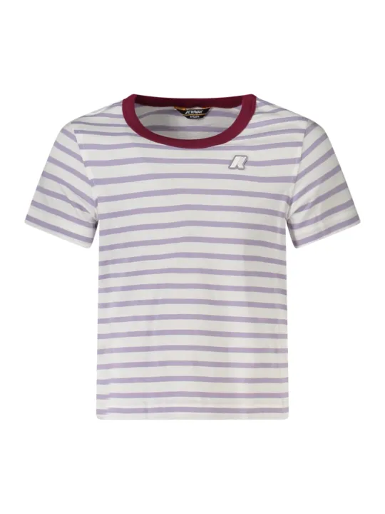 "K-WAY T-Shirts im Sale | K-WAY K31381WPEMELI_VIAO8 Mädchen T-Shirt mit gestreiftem Muster und Logo Applikation online kaufen"|Planet-Deluxe