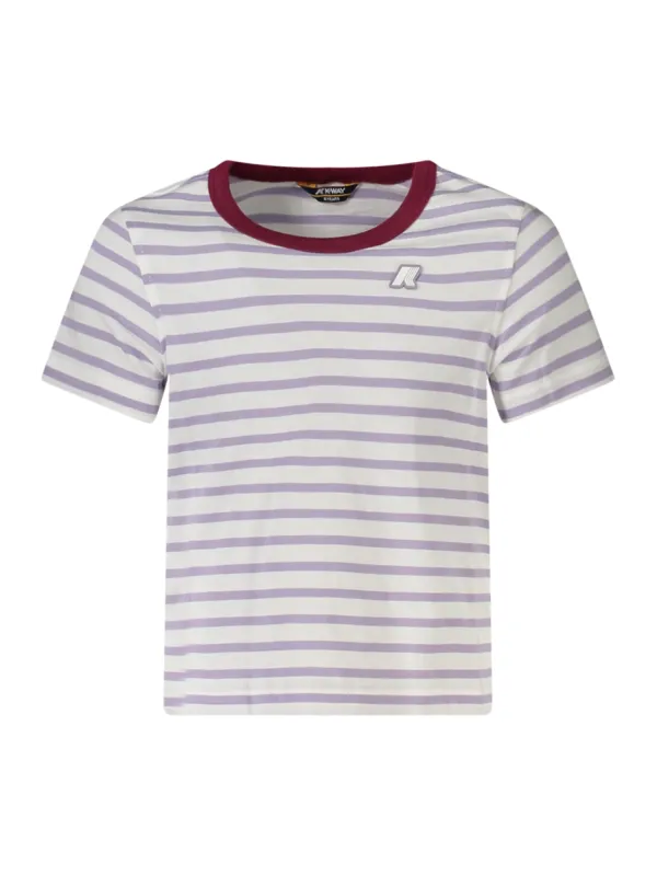 "K-WAY T-Shirts im Sale | K-WAY K31381WPEMELI_VIAO8 Mädchen T-Shirt mit gestreiftem Muster und Logo Applikation online kaufen"|Planet-Deluxe
