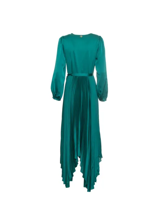 Grünes Plee-Kleid mit Bindeband