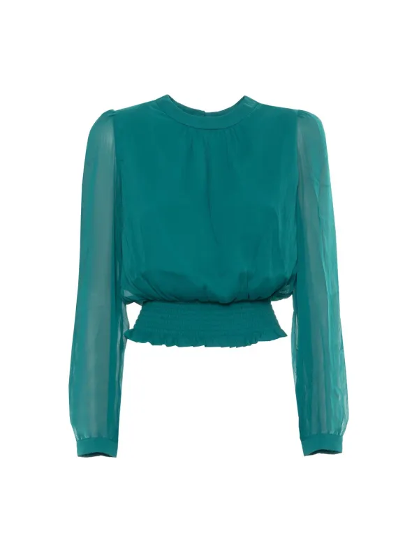 Grüne Seidenbluse mit Knopfverschluss Grüne Seidenbluse mit Knopfverschluss