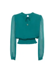 Grünes Crop-Bluse mit Rüschenärmeln
