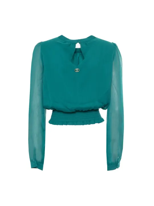 Grünes Crop-Bluse mit Rüschenärmeln