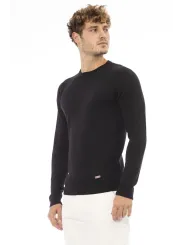 Schwarzer Wollpullover, lässiger Herrenstil