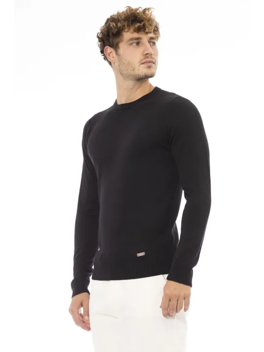 Schwarzer Wollpullover, lässiger Herrenstil