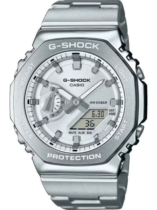 Graue Casio G-Shock Digitaluhr am Handgelenk