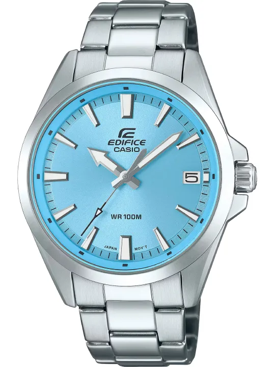 Silberne Casio Uhr mit blauem Zifferblatt