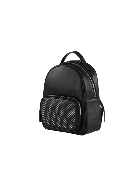 Schwarzer Lederrucksack mit Nieten