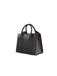 Schwarze Kunstleder Handtasche mit Netz