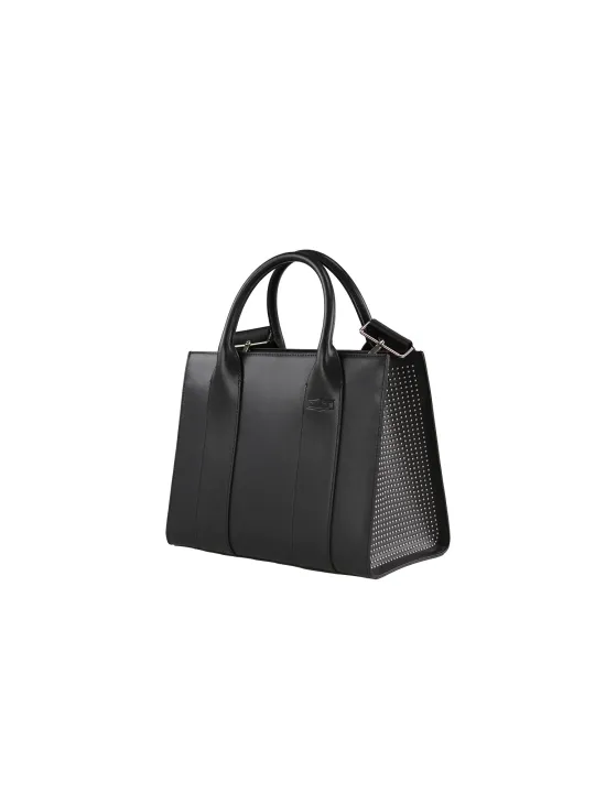 Schwarze Kunstleder Handtasche mit Netz